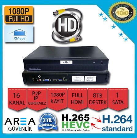 16 Kanal Xmeye 2MP 1080p NVR IP Kamera Kayıt Cihazı AR-8516