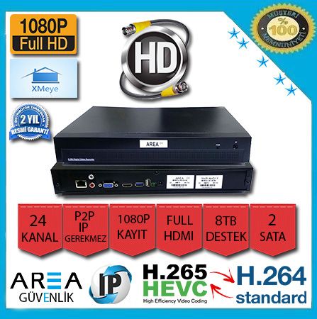 24 KANAL 5MP 4MP 3MP 2MP DESTEKLİ 1440 H265 2  HDD SLOT LU IP NVR GÜVENLİK KAYIT CİHAZI