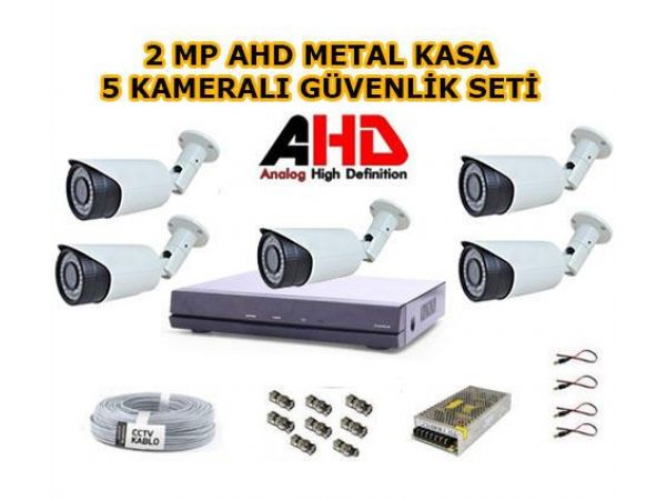 5 Kameralı 2MP 1080p Güvenlik Seti 1 TB Hard Disk Dahil