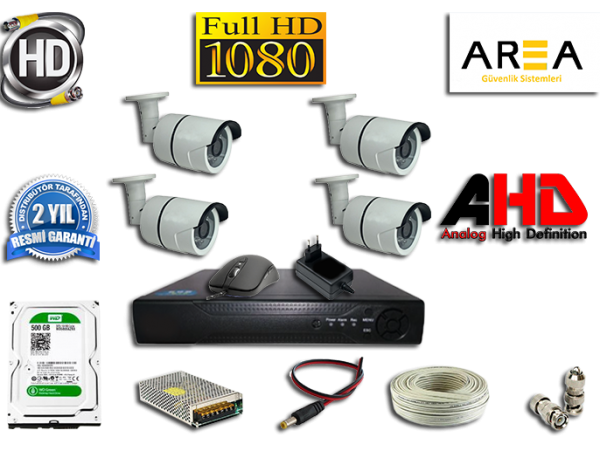 2MP 1080 FULL HD  4 KAMERALI KAYIT CİHAZI  320GB HARDDİSK DAHİL  FULL SET