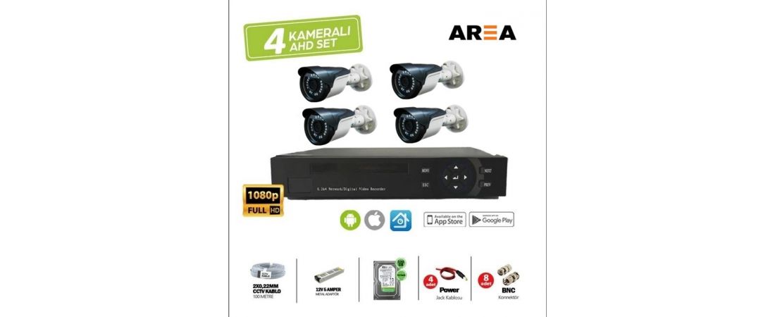 4 KAMERALI 2MP 1080P FULL HD GÜVENLİK SETİ 320 GB HARDDİSK DAHİL