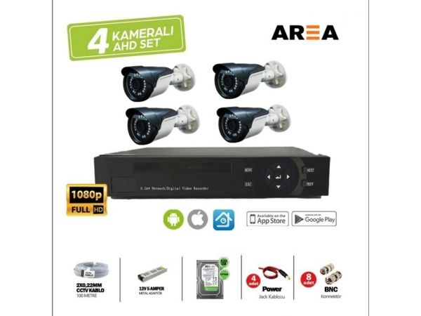 4 KAMERALI 2MP 1080P FULL HD GÜVENLİK SETİ 320 GB HARDDİSK DAHİL