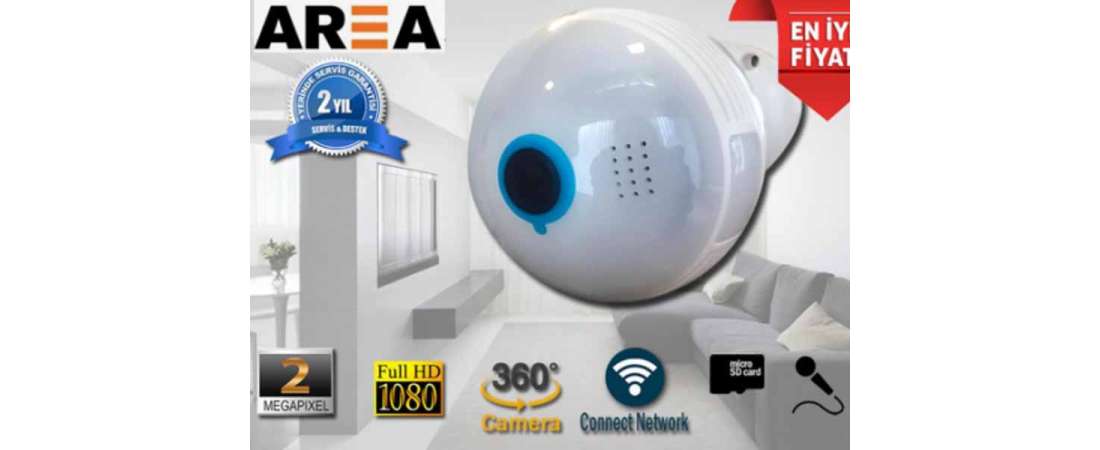2 MP 1080P Kablosuz Fisheye Flameer  360° Panoramik  Wifi Kamera Işık Ampul  Wifi Kamera
