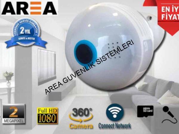 2 MP 1080P Kablosuz Fisheye Flameer  360° Panoramik  Wifi Kamera Işık Ampul  Wifi Kamera
