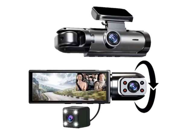 3 Kameralı Hd Araç Kamerası IPS Ekran, Geniş Görüş Açısı Ön Arka ve Araç Içi 3 Kamera Desteği, Tf Kart Desteği