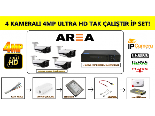 4MP 4 ATOM LED 4 KAMERALI İP GÜVENLİK SETİ