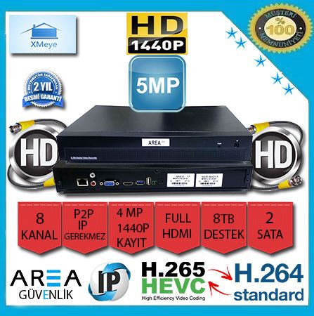 16 Kanal 8 MP 1440P Xmeye NVR IP Kamera Kayıt Cihazı  4K AR-4508-2HDD