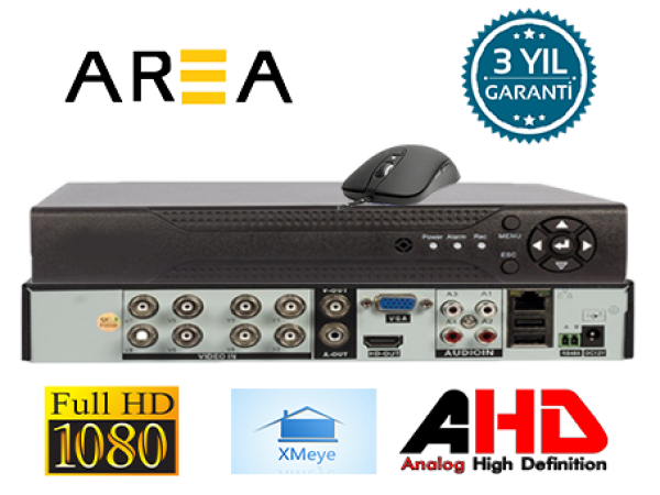 8 KANAL 2MP 1080  AHD DVR H265x SIKIŞTIRMA FORMATINDA  KAYIT CİHAZI