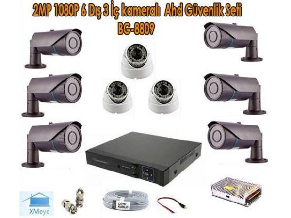 2MP 1080P 6 Dış 3 İç kameralı Ahd Güvenlik Seti