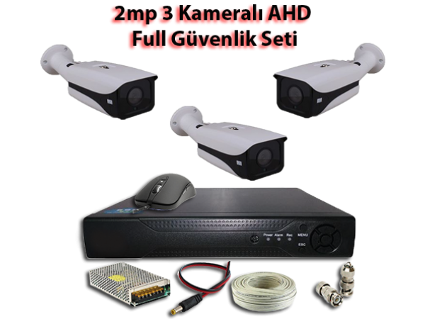 2MP 3 Kameralı AHD Full Güvenlik Seti AR-9553