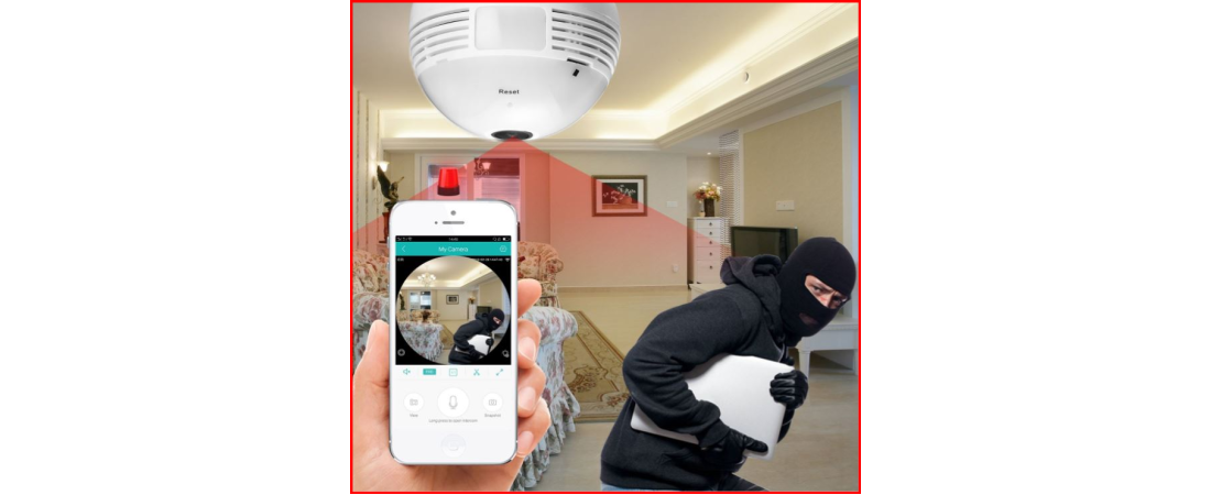 2 MP 1080P Kablosuz Fisheye Flameer  360° Panoramik  Wifi Kamera Işık Ampul  Wifi Kamera