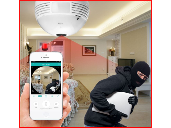 2 MP 1080P Kablosuz Fisheye Flameer  360° Panoramik  Wifi Kamera Işık Ampul  Wifi Kamera