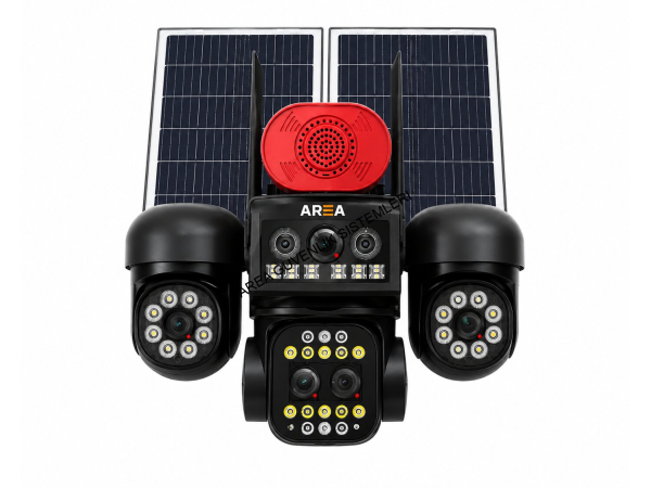 4 Kameralı Solar 3 PTZ 18x Zoomlu Sim Kart ile Çalışan Alarmlı Çift Yön Sesli Solar Ultra HD Güvenlik Kamerası