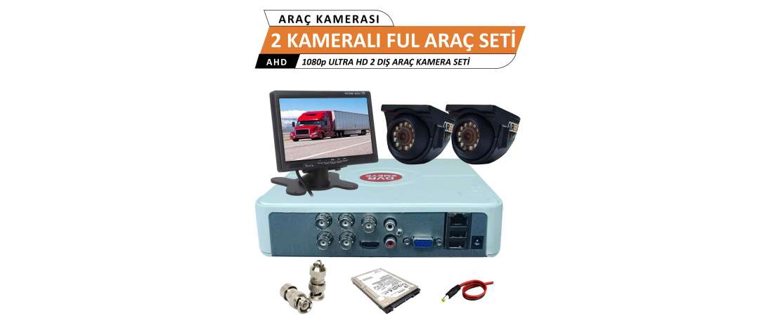 2 Kameralı Dış Mekan 2 Mp 1080p Ultra HD Monitörlü Full Set 250 Gb Harddisk Dahil