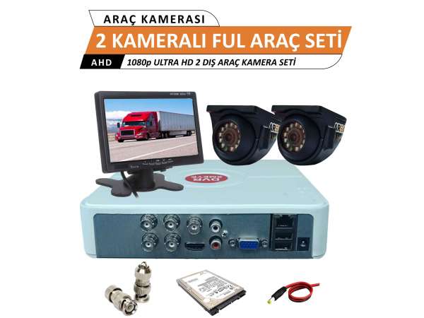 2 Kameralı Dış Mekan 2 Mp 1080p Ultra HD Monitörlü Full Set 250 Gb Harddisk Dahil