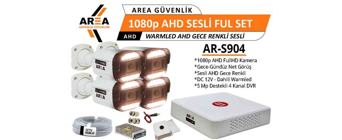 1080p 4 Kameralı SESLİ Gece Gündüz Renkli Warmled ULTRA HD AHD Güvenlik Seti