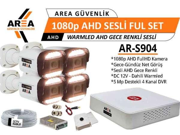 1080p 4 Kameralı SESLİ Gece Gündüz Renkli Warmled ULTRA HD AHD Güvenlik Seti