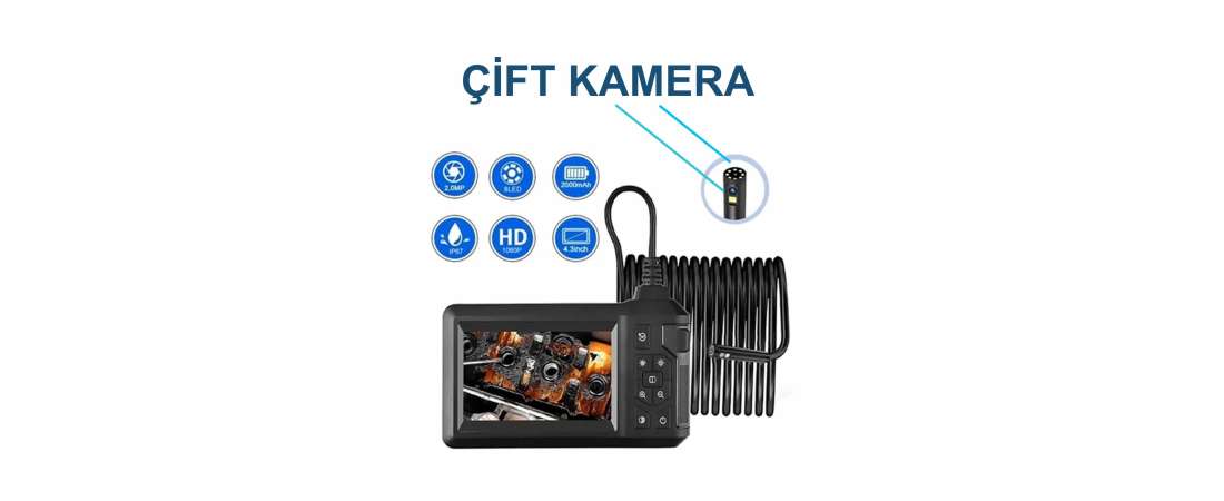 10 Metre Endoskop Ekranlı Yılan Kamera 8mm-5mm 1080P Sert Kablo