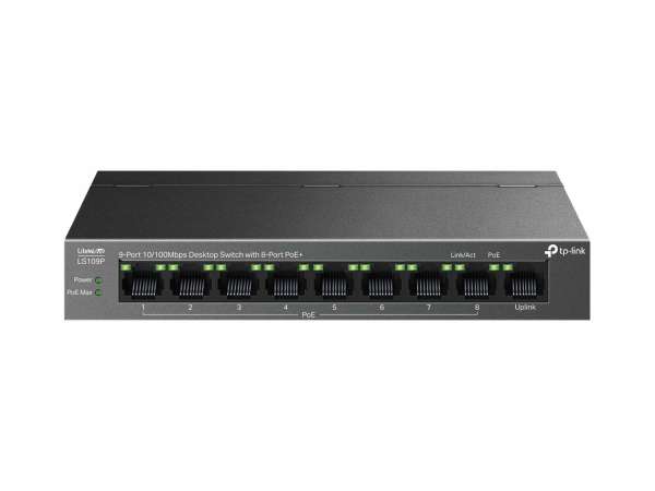 TP-Link LS109P 8-Port PoE+ ile 9-Port 10/100Mbps Switch