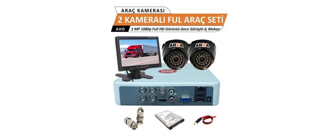 2 Kameralı 2 Mp 1080p Araç İçi Ultra HD Monitörlü Full Set 250 Gb Harddisk Dahil