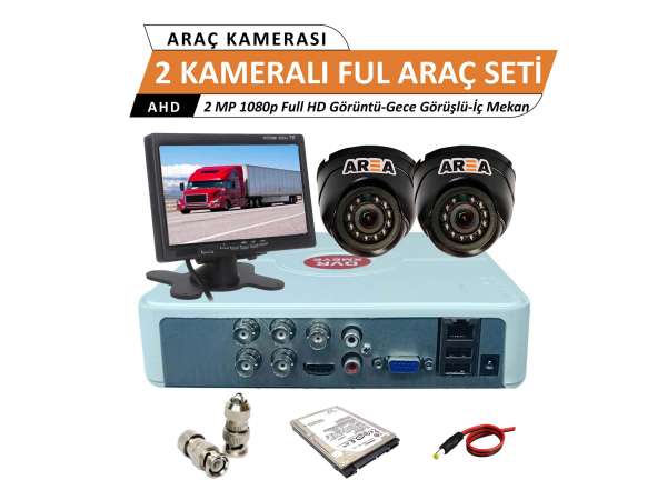 2 Kameralı 2 Mp 1080p Araç İçi Ultra HD Monitörlü Full Set 250 Gb Harddisk Dahil