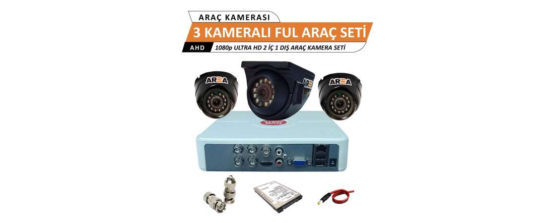 3 Kameralı 2 İç 1 Dış 2Mp 1080p Ultra HD Full Set 250 Gb Harddisk Dahil