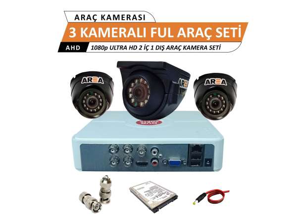 3 Kameralı 2 İç 1 Dış 2Mp 1080p Ultra HD Full Set 250 Gb Harddisk Dahil