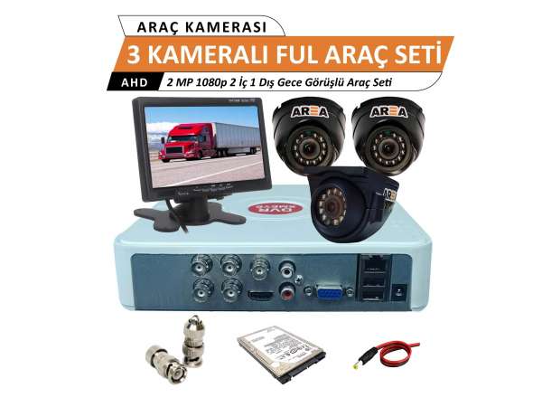 3 Kameralı 2 İç 1 Dış 2Mp 1080p Ultra HD Monitrörlü Full Set 250 Gb Harddisk Dahil