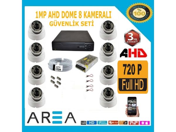 8 Kameralı 2MP AHD DOME GÜVENLİK KAMERA SETİ