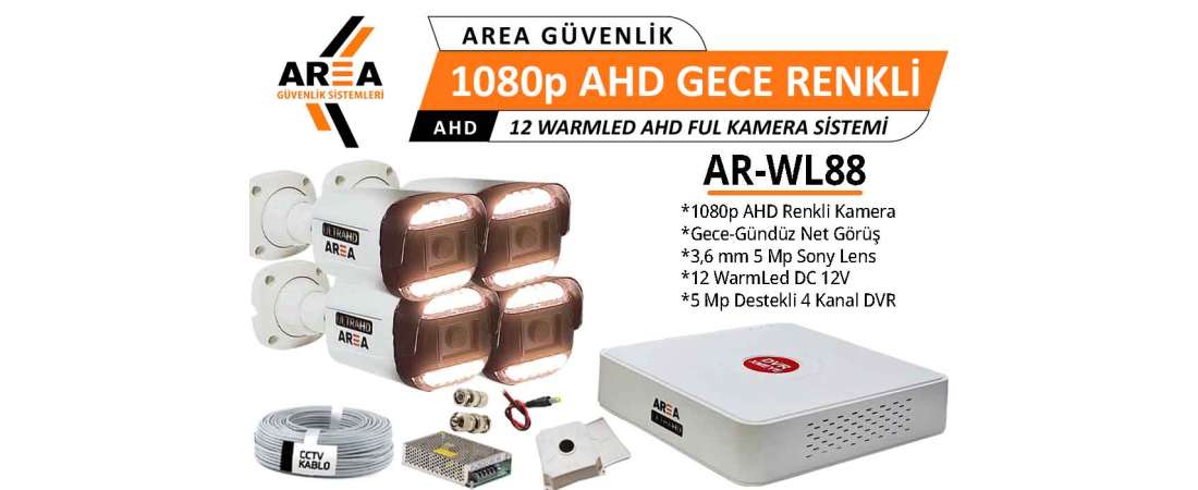 1080p 4 Kameralı  Gece Gündüz Renkli Warmled ULTRA HD AHD Güvenlik Seti