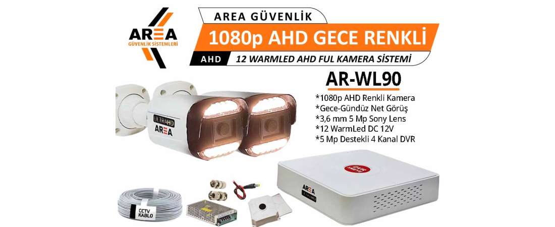 1080p 2 Kameralı Gece Gündüz Renkli Warmled ULTRA HD AHD Güvenlik Seti