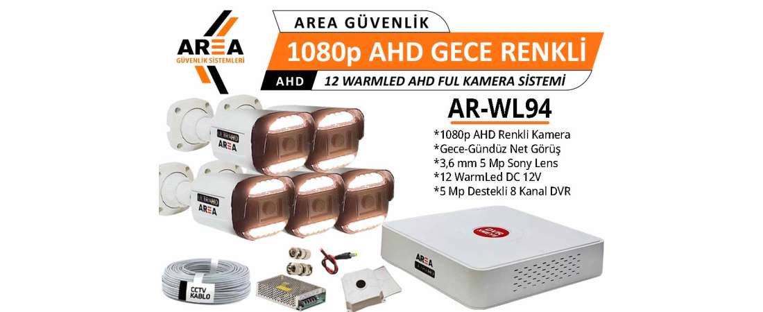 1080p 5 Kameralı Gece Gündüz Renkli Warmled ULTRA HD AHD Güvenlik Seti