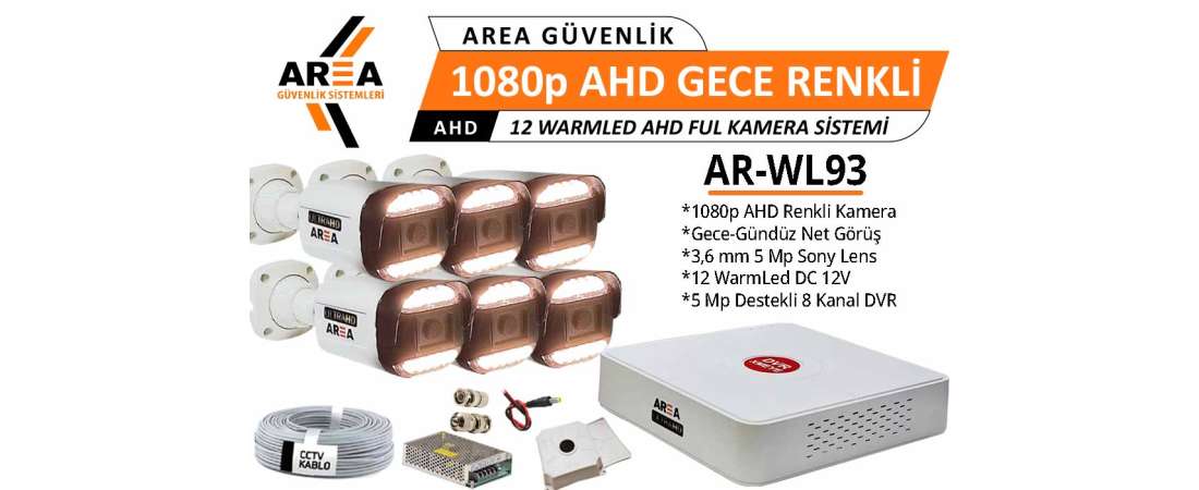 1080p 6 Kameralı Gece Gündüz Renkli Warmled ULTRA HD AHD Güvenlik Seti