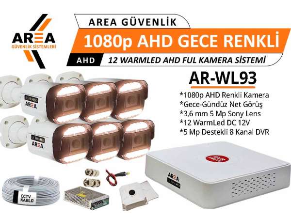 1080p 6 Kameralı Gece Gündüz Renkli Warmled ULTRA HD AHD Güvenlik Seti