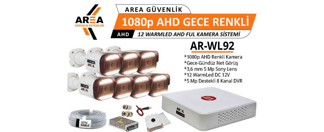 1080p 7 Kameralı Gece Gündüz Renkli Warmled ULTRA HD AHD Güvenlik Seti