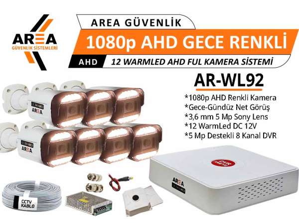 1080p 7 Kameralı Gece Gündüz Renkli Warmled ULTRA HD AHD Güvenlik Seti