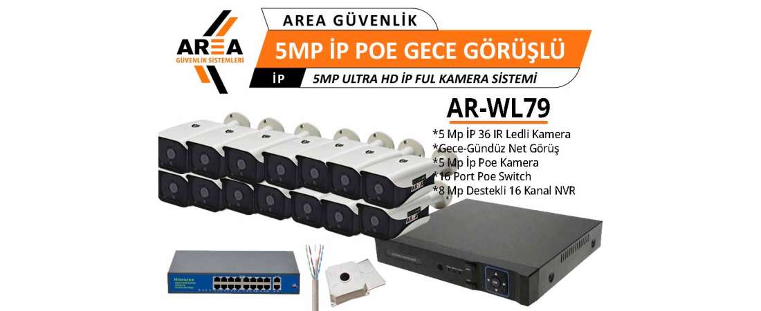 5 MP IP PoE 14 Kameralı Gece Görüşlü Ultra HD IP PoE Güvenlik Seti
