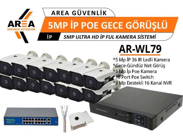 5 MP IP PoE 14 Kameralı Gece Görüşlü Ultra HD IP PoE Güvenlik Seti