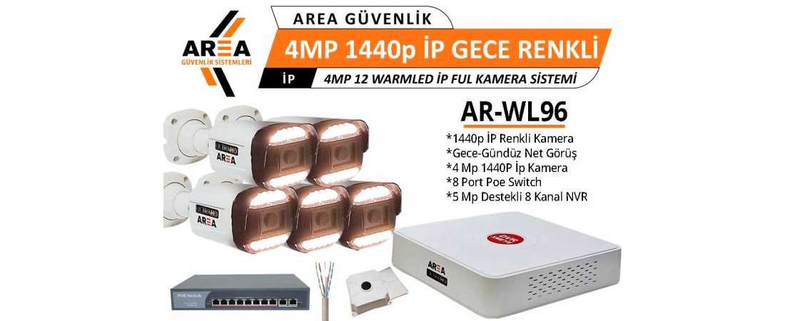 4MP 1440p 5 Kameralı Gece Gündüz Renkli Warmled ULTRA HD İP Güvenlik Seti