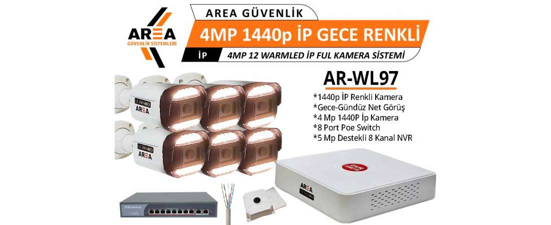 4MP 1440p 6 Kameralı Gece Gündüz Renkli Warmled ULTRA HD İP Güvenlik Seti