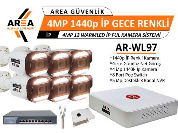 4MP 1440p 6 Kameralı Gece Gündüz Renkli Warmled ULTRA HD İP Güvenlik Seti