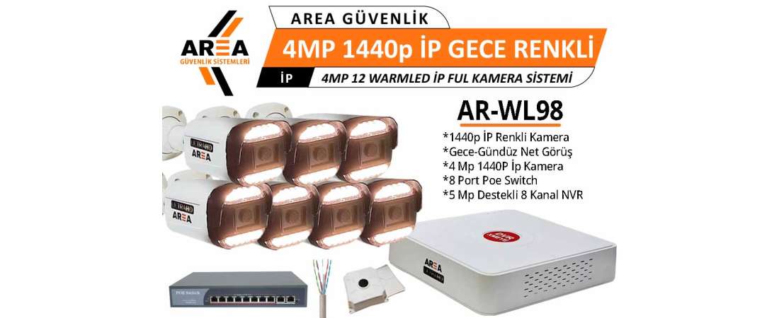 4MP 1440p 7 Kameralı Gece Gündüz Renkli Warmled ULTRA HD İP Güvenlik Seti