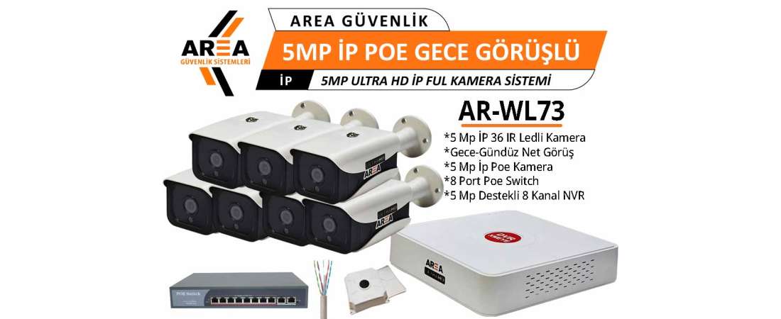 5 MP IP PoE 7 Kameralı Gece Görüşlü Ultra HD IP PoE Güvenlik Seti