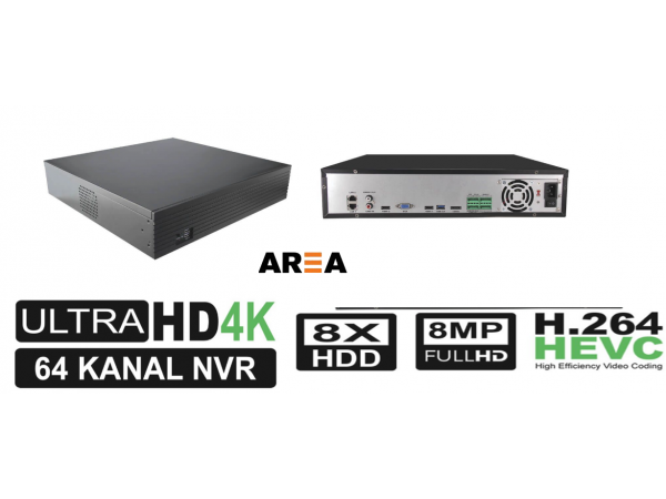 64 Kanal 5MP 4K 4 HDD H.264 NVR Kayıt Cihazı