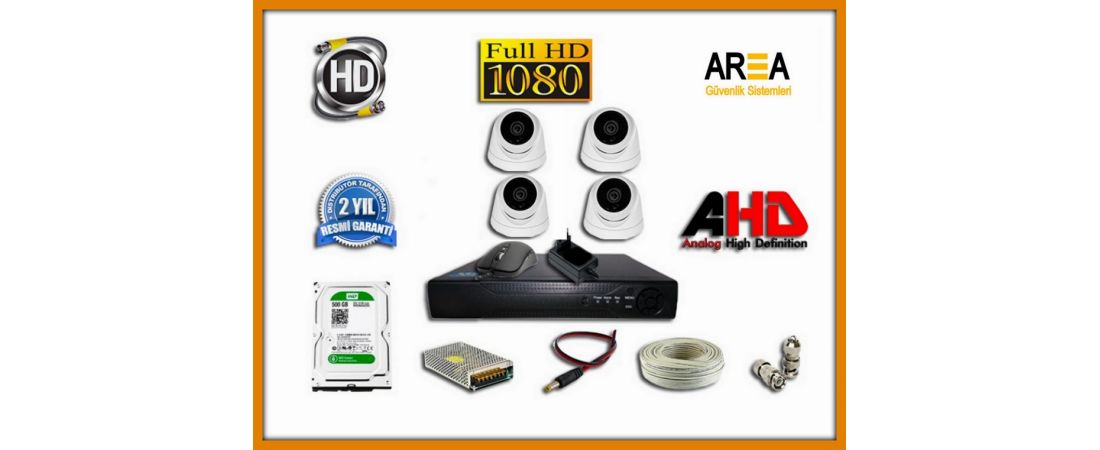 4 KAMERALI 2MP AHD DOME 500 GB HDD DAHİL GÜVENLİK KAMERA SETİ