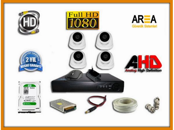 4 KAMERALI 2MP AHD DOME 500 GB HDD DAHİL GÜVENLİK KAMERA SETİ