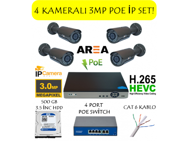 4 KAMERALI 3MP İP POE GÜVENLİK SETİ