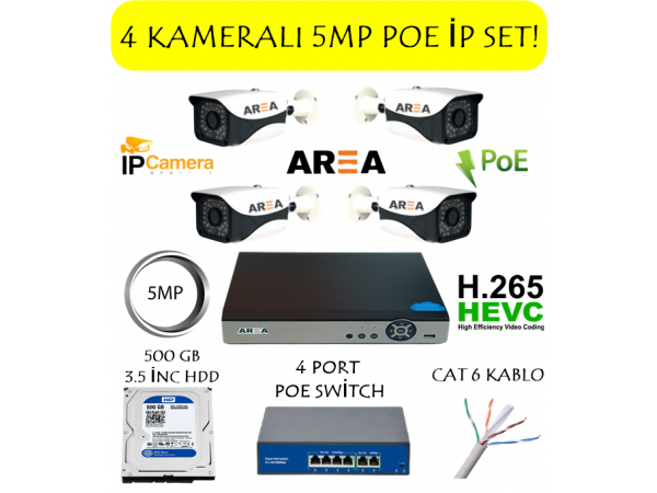 4 KAMERALI 5MP İP POE GÜVENLİK SETİ!