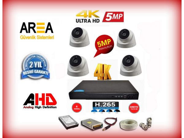 5MP 1440 AHD 4K H265 GECE GÖRÜŞLÜ İÇ MEKAN DOME KAMERALI GÜVENLİK SETİ 500 GB HDD DAHİL