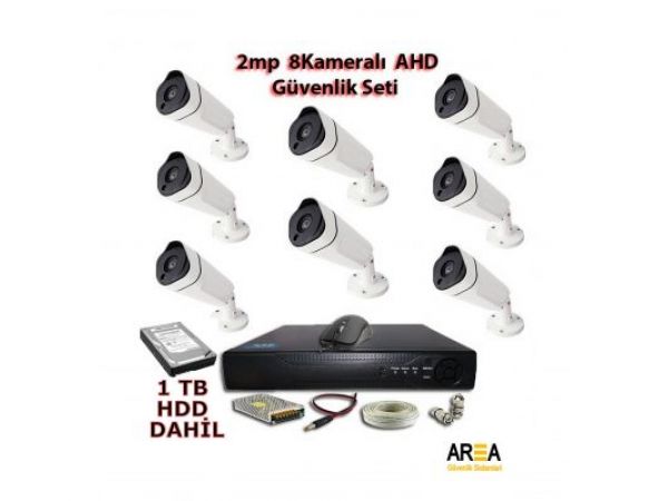 2MP 1080p Şık Metal Kasa 8 Kameralı AHD 1 TB HDD Dahil Güvenlik Seti